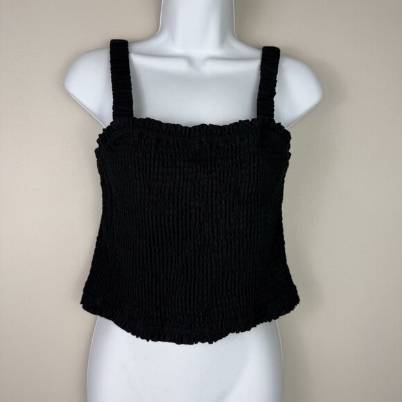 Steve Madden Women's Black Smocked Crop Top Sleeveless Stretch Size Large NWT - Picture 2 of 9
